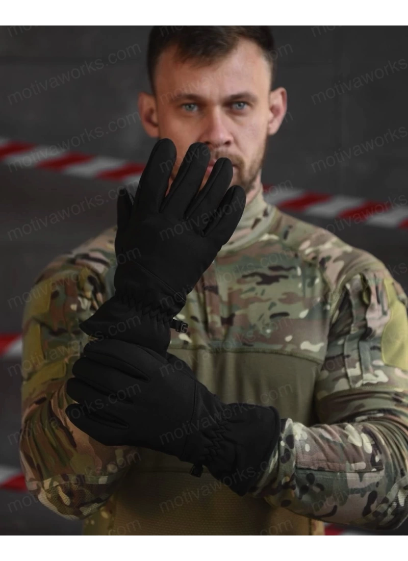 Su Geçirmez Softshell Siyah Motosiklet Taktik Askeri Spor Kışlık Kar Balıkçı Eldiveni