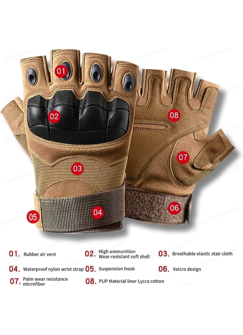 Taktik Combat Desert FlexShield 511 Model Motosiklet Operasyon Outdoor Sport Korumalı Yarım Parmaksız Eldiven