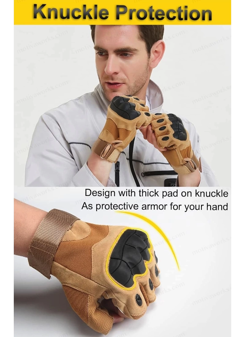 Taktik Combat Desert FlexShield 511 Model Motosiklet Operasyon Outdoor Sport Korumalı Yarım Parmaksız Eldiven