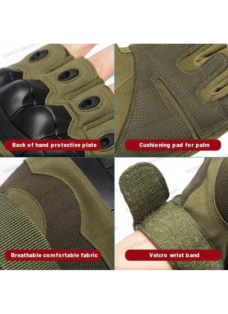 Taktik Combat Haki Yeşil FlexShield 511 Model Motosiklet Operasyon Outdoor Sport Korumalı Yarım Parmaksız Eldiven