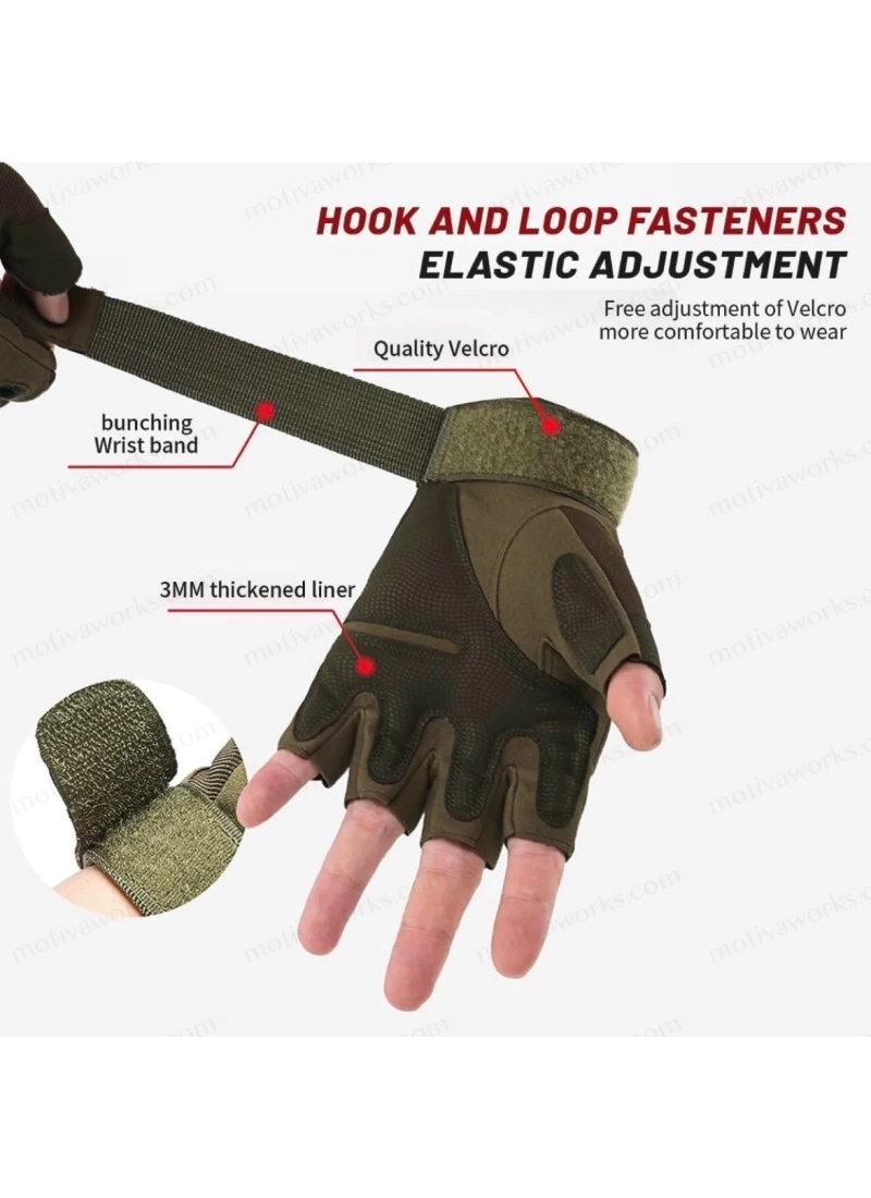 Taktik Combat Haki Yeşil FlexShield 511 Model Motosiklet Operasyon Outdoor Sport Korumalı Yarım Parmaksız Eldiven
