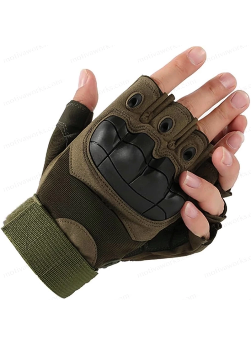 Taktik Combat Haki Yeşil FlexShield 511 Model Motosiklet Operasyon Outdoor Sport Korumalı Yarım Parmaksız Eldiven