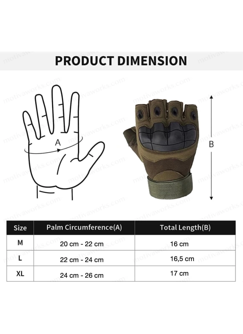 Taktik Combat Haki Yeşil FlexShield 511 Model Motosiklet Operasyon Outdoor Sport Korumalı Yarım Parmaksız Eldiven
