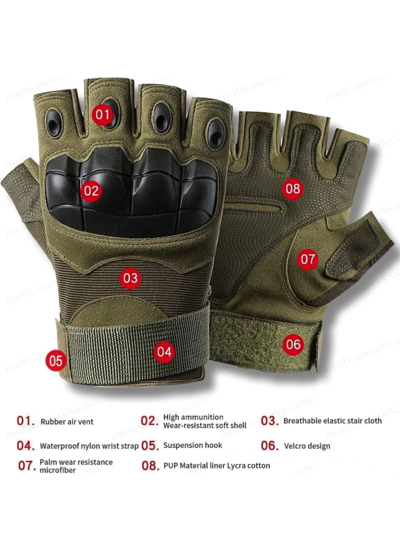 Taktik Combat Haki Yeşil FlexShield 511 Model Motosiklet Operasyon Outdoor Sport Korumalı Yarım Parmaksız Eldiven