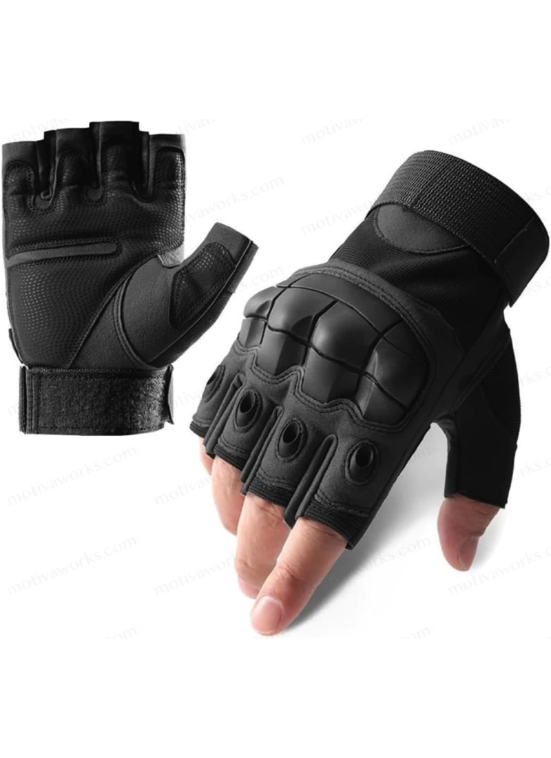 Taktik Combat Siyah FlexShield 511 Model Motosiklet Operasyon Outdoor Sport Korumalı Yarım Parmaksız Eldiven