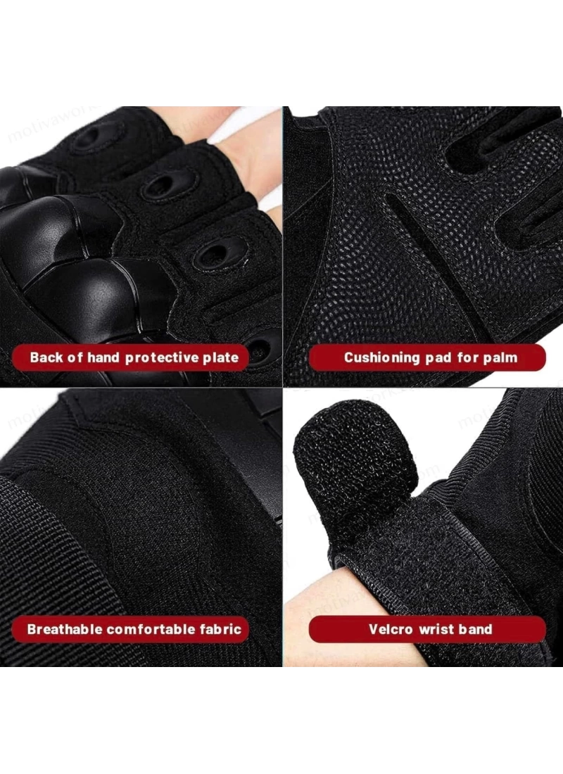 Taktik Combat Siyah FlexShield 511 Model Motosiklet Operasyon Outdoor Sport Korumalı Yarım Parmaksız Eldiven