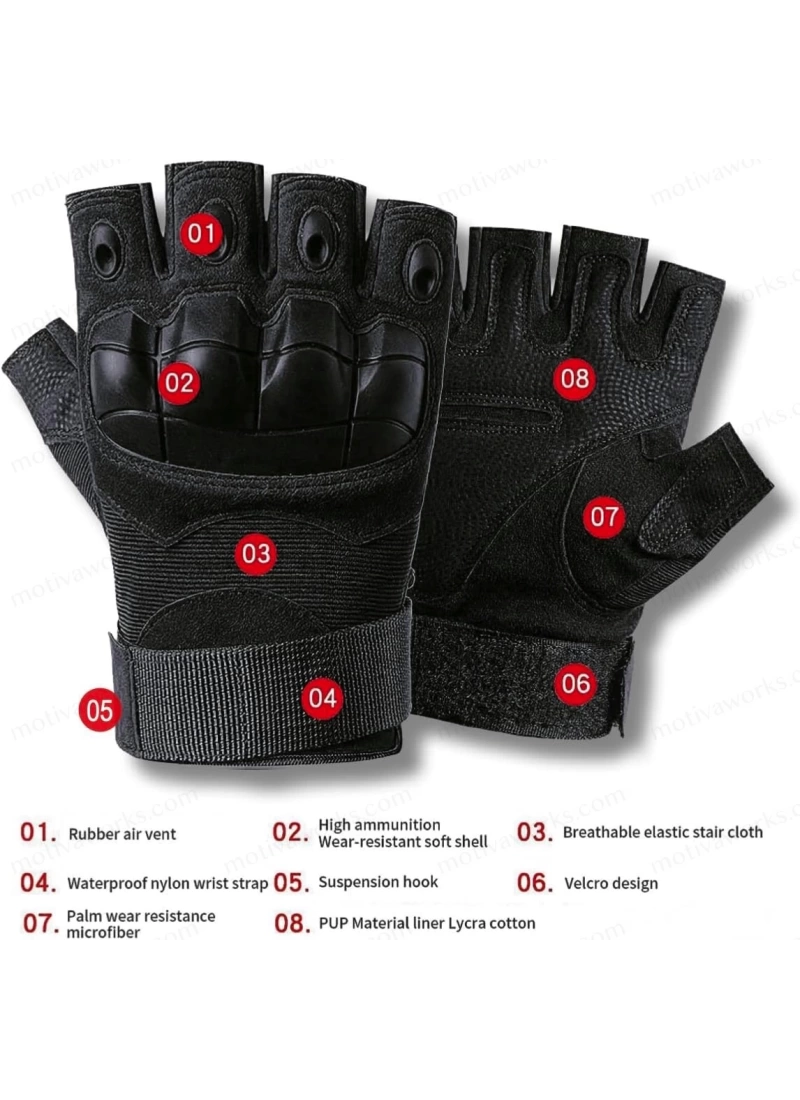 Taktik Combat Siyah FlexShield 511 Model Motosiklet Operasyon Outdoor Sport Korumalı Yarım Parmaksız Eldiven