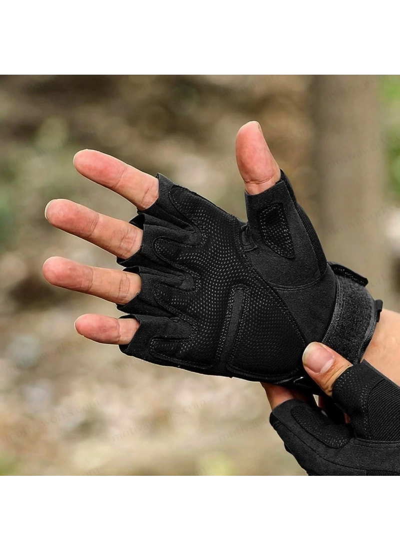 Taktik Combat Siyah FlexShield 511 Model Motosiklet Operasyon Outdoor Sport Korumalı Yarım Parmaksız Eldiven