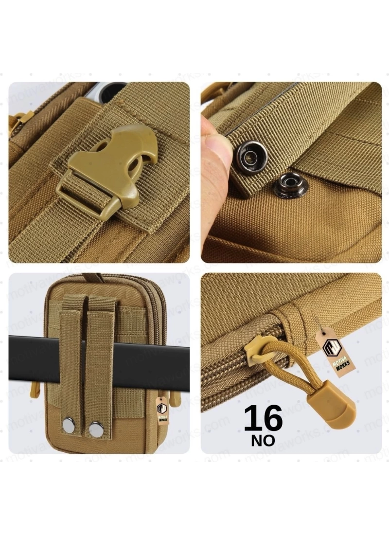 18CM Taktik Modüler Mini Tan Desert Göğüs Telefon Molle Çantası NO16