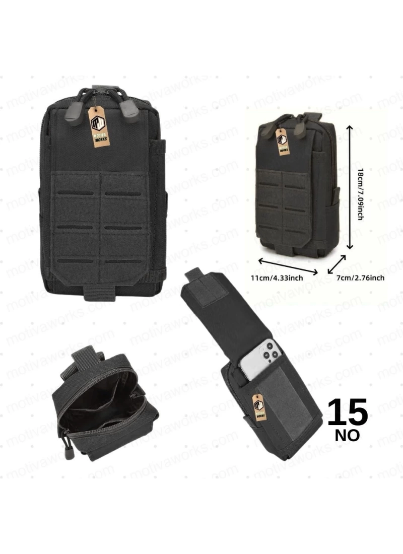18cm Taktik Outdoor Mini Molle Kemer, Çanta, Gidon Montajlı Çok Amaçlı Çanta Siyah NO15