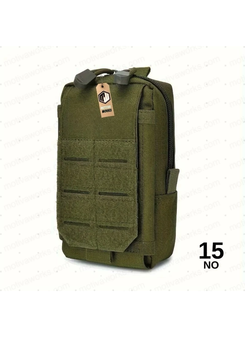 18cm Taktik Outdoor Mini Molle Kemer, Çanta, Gidon Montajlı Çok Amaçlı Çanta Haki Yeşil NO15