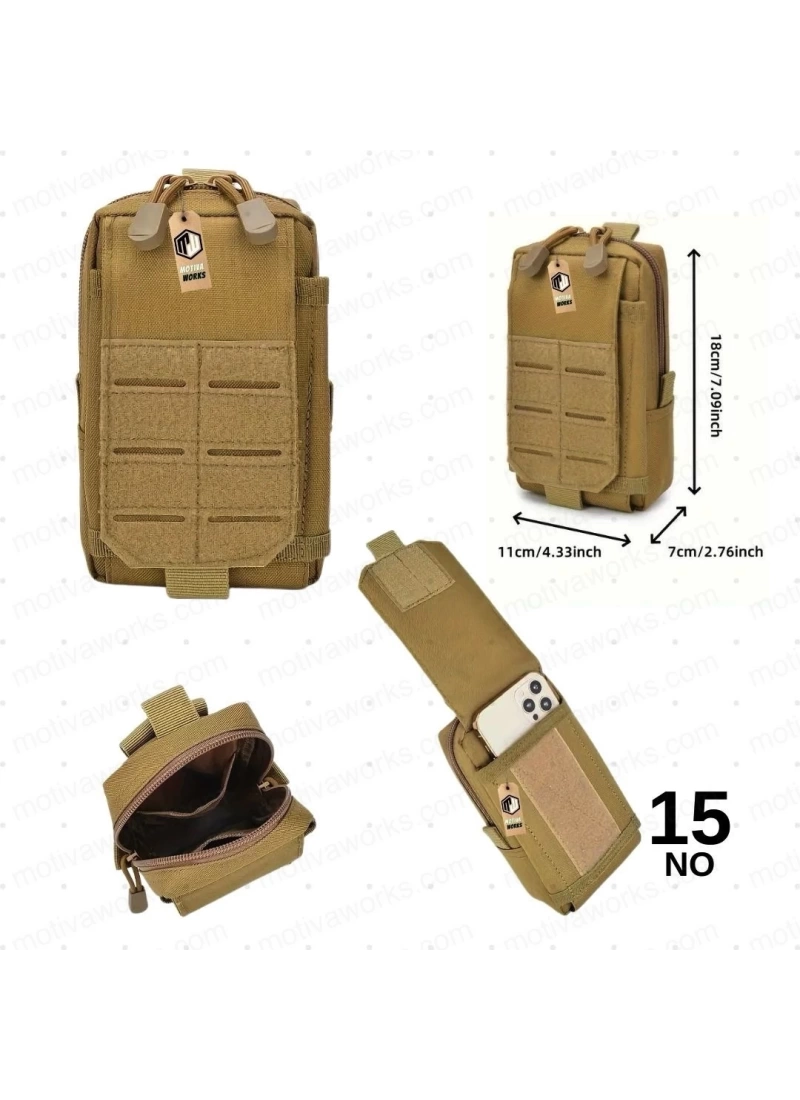 18cm Taktik Outdoor Mini Molle Kemer, Çanta, Gidon Montajlı Çok Amaçlı Çanta Tan Desert Çöl NO15