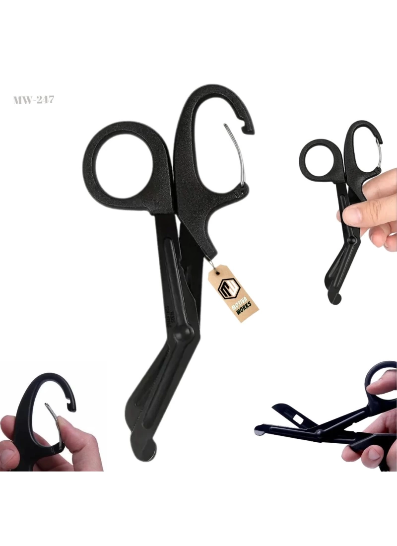 Taktik Süper Kesici Medikal Outdoor Askeri Av Tipi Karabinalı Makas Siyah MW247