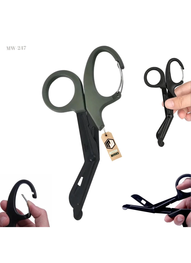 Taktik Süper Kesici Medikal Outdoor Askeri Av Tipi Karabinalı Makas Desert MW247