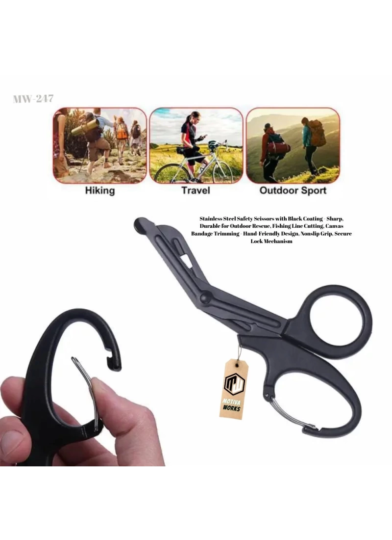 Taktik Süper Kesici Medikal Outdoor Askeri Av Tipi Karabinalı Makas Siyah MW247