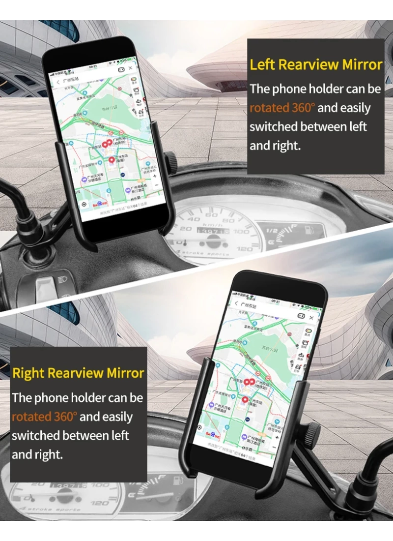 Evrensel 360° Sağlam Ayarlanabilir Motosiklet ve Bisiklet Telefon Tutucu – Alüminyum Alaşım, Aynaya Montaj