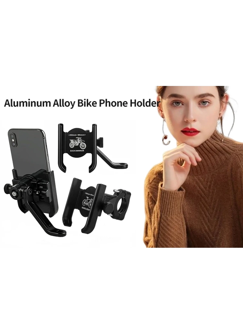 Evrensel 360° Sağlam Ayarlanabilir Motosiklet ve Bisiklet Telefon Tutucu – Alüminyum Alaşım, Aynaya Montaj