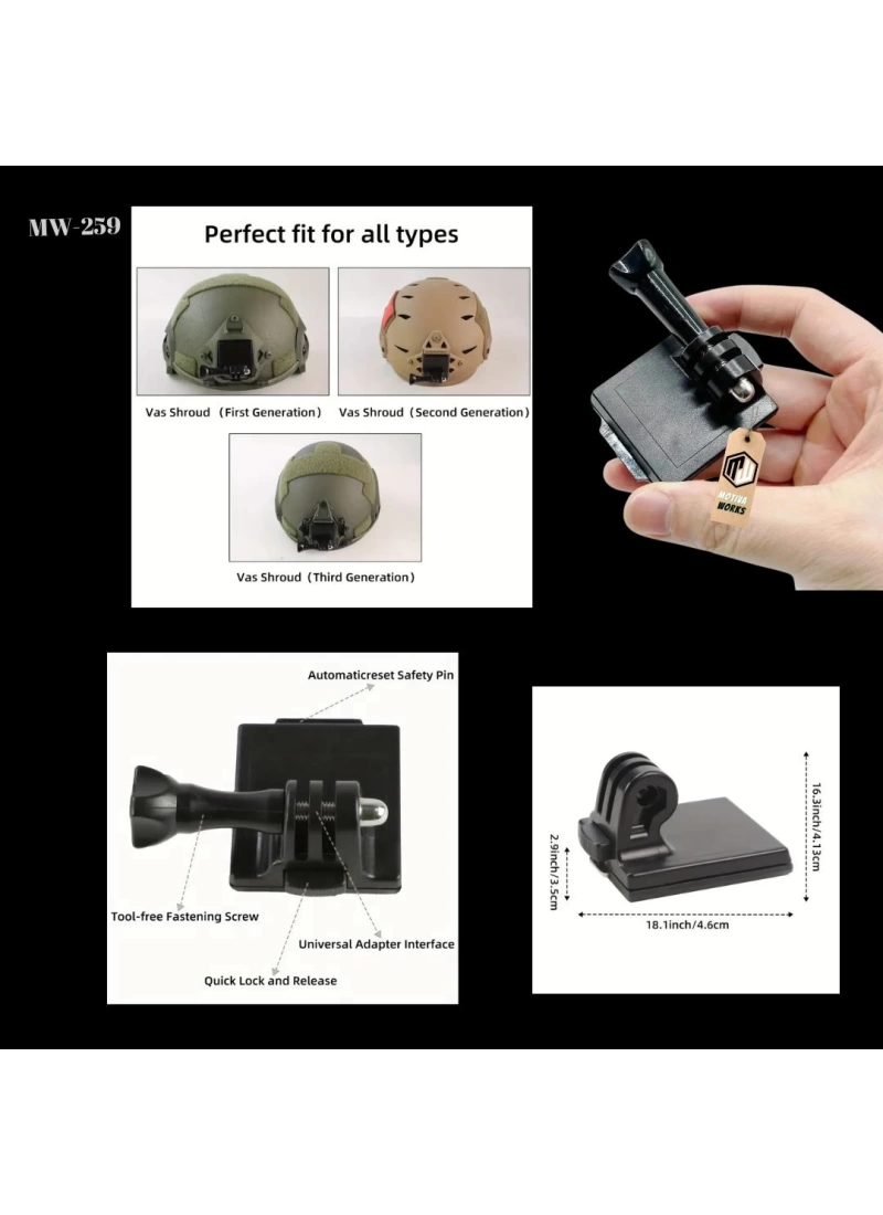Universal Taktik Kask Kamera GoPro Bağlantı Aparatı Kolay Montajlı MW259