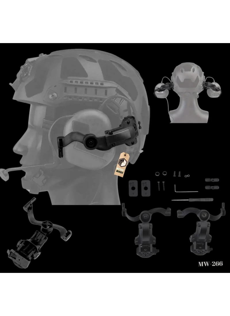 Universal Taktik Kask Kulaklık Bağlantı Kolu Yaylı Kolay Montajlı Siyah MW266