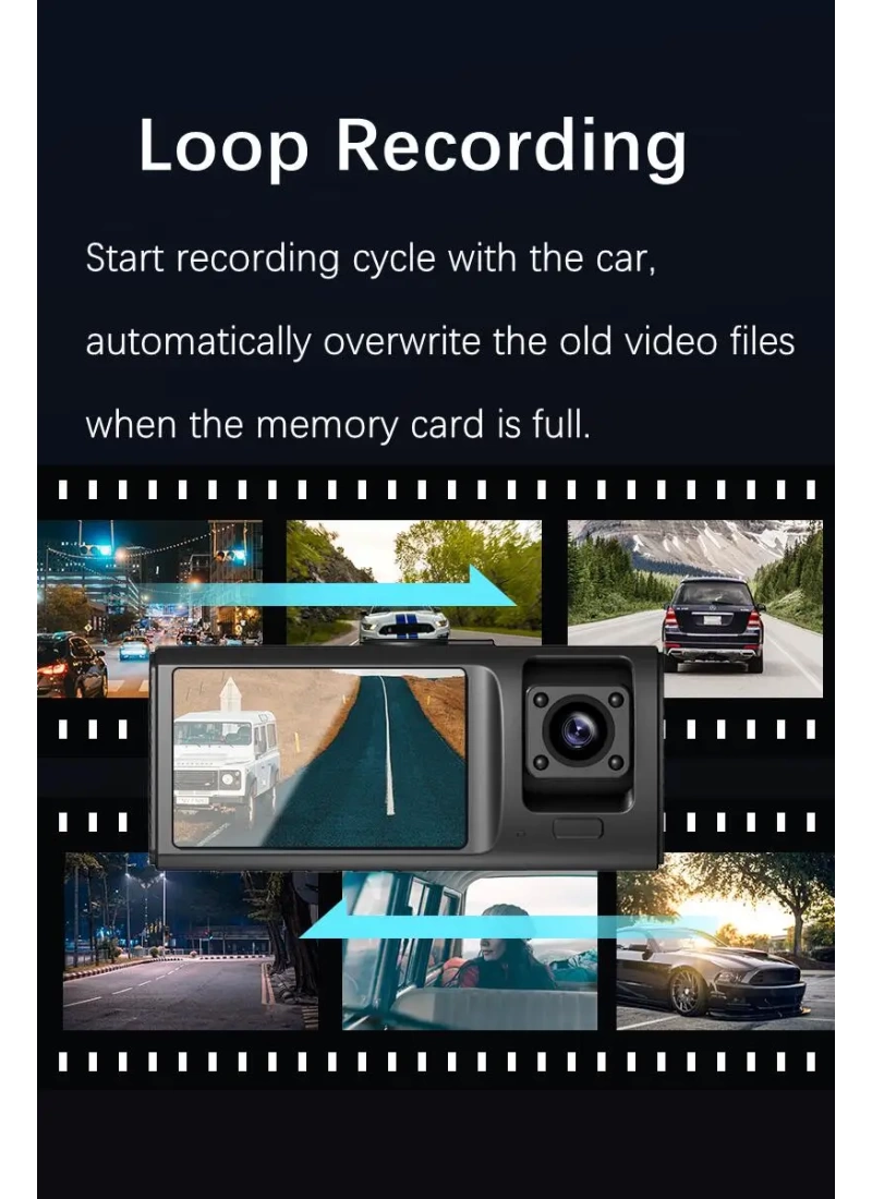 Wifi App 1080p Fhd WDR 170° Ultra Geniş Açı Gece Görüş G-sensörü 3 Kameralı Araç Kamerası