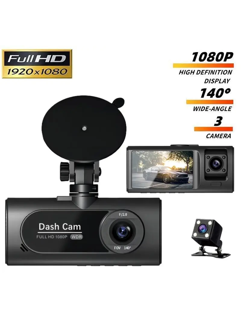 Wifi App 1080p Fhd WDR 170° Ultra Geniş Açı Gece Görüş G-sensörü 3 Kameralı Araç Kamerası