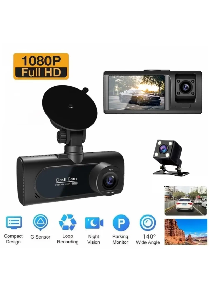 Wifi App 1080p Fhd WDR 170° Ultra Geniş Açı Gece Görüş G-sensörü 3 Kameralı Araç Kamerası