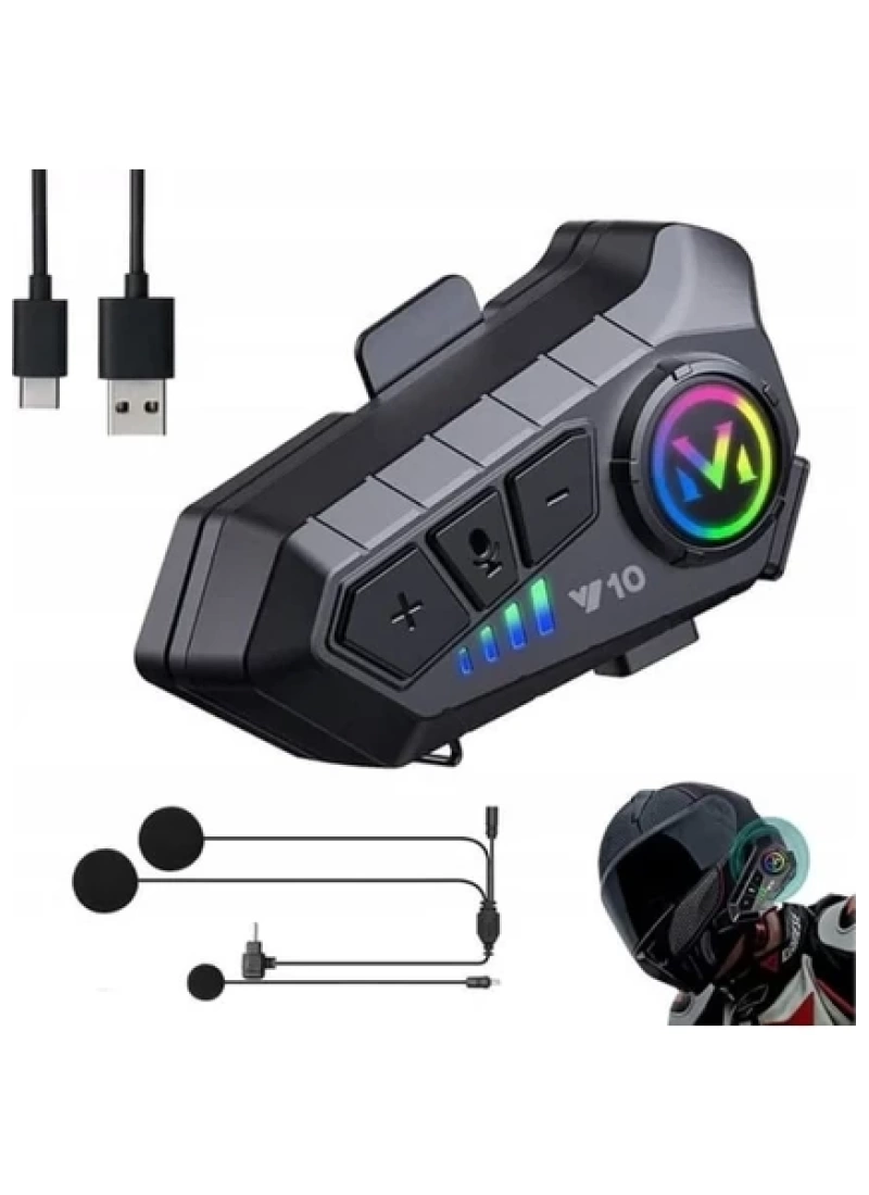 Y10 Motosiklet Bluetooth Kask Kulaklık – IPX6 Su Geçirmez, 1000M, 30 Saat Konuşma Süresi, 2in1 Mikrofon Seti