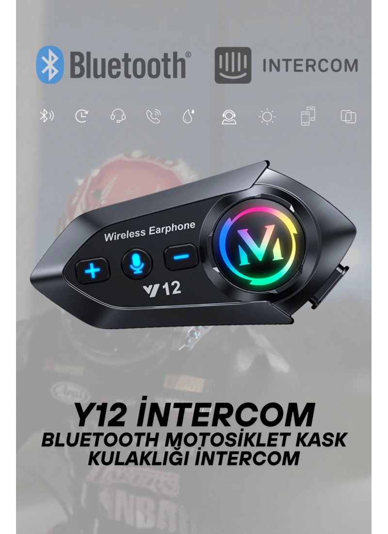 Y12 Motosiklet Kask Kulaklık Bluetooth 5.4 Intercom Ses Asistanlı