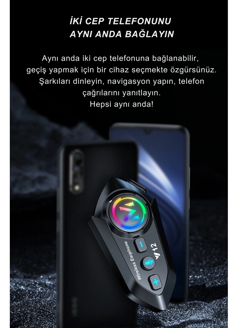 Y12 Motosiklet Kask Kulaklık Bluetooth 5.4 Intercom Ses Asistanlı