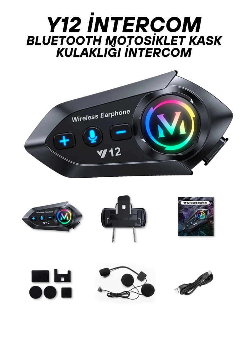 Y12 Motosiklet Kask Kulaklık Bluetooth 5.4 Intercom Ses Asistanlı