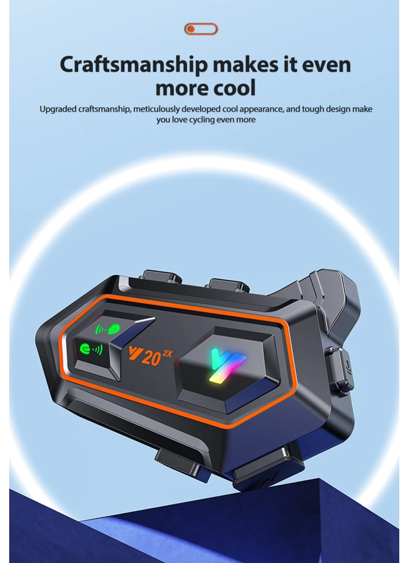 Y20 2X Intercom Motosiklet Kask Kulaklığı – 1000m Bağlantı, NC Gürültü Engelleme, IPX6, BT 5.3 İnterkom