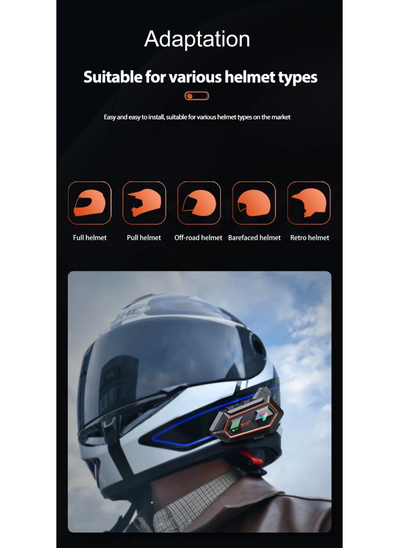 Y20 2X Intercom Motosiklet Kask Kulaklığı – 1000m Bağlantı, NC Gürültü Engelleme, IPX6, BT 5.3 İnterkom