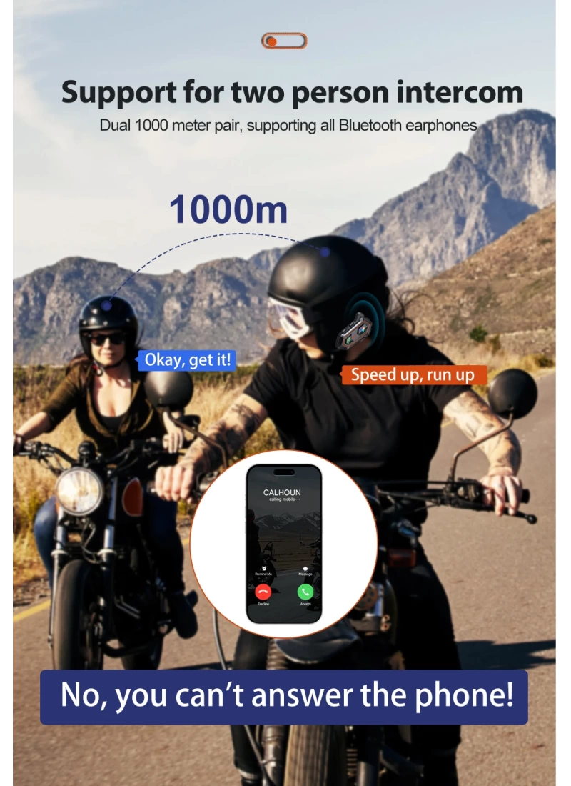 Y20 2X Intercom Motosiklet Kask Kulaklığı – 1000m Bağlantı, NC Gürültü Engelleme, IPX6, BT 5.3 İnterkom
