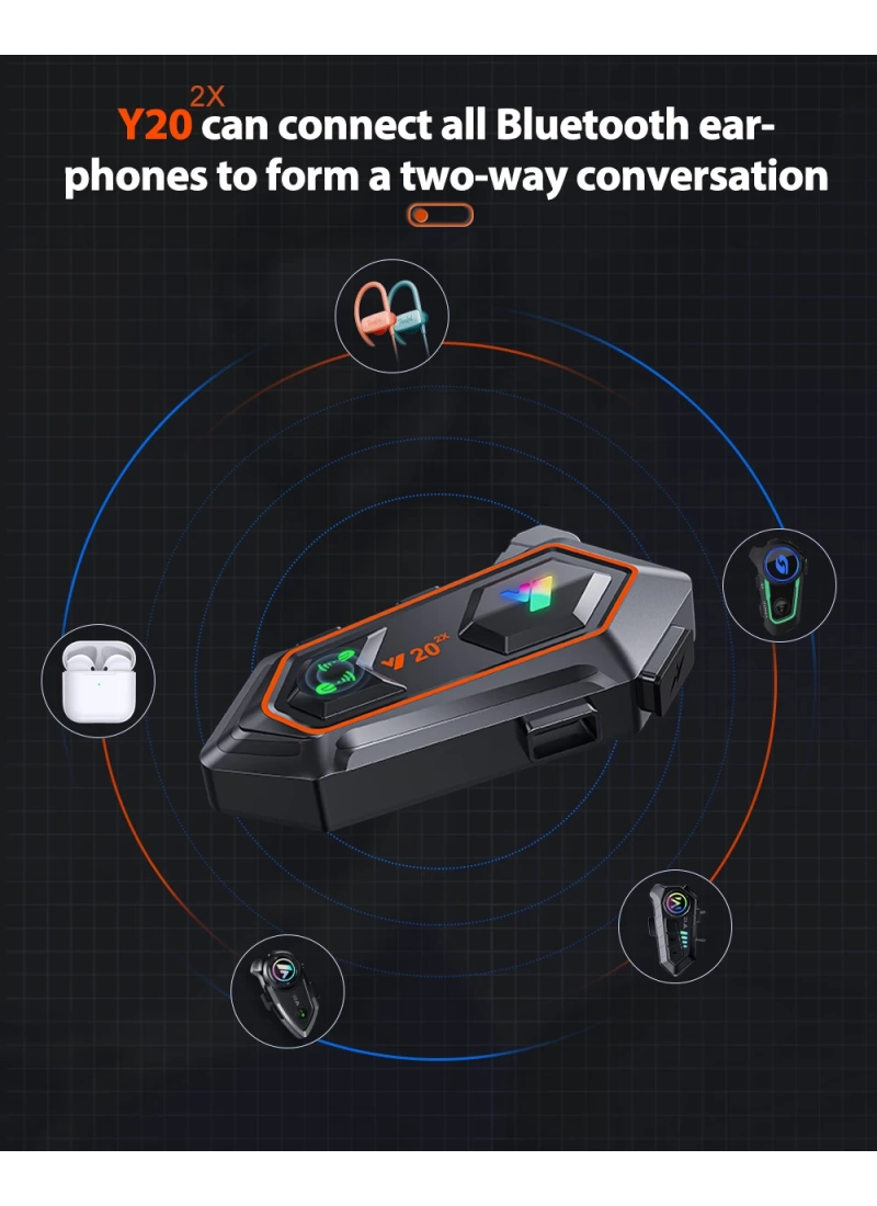 Y20 2X Intercom Motosiklet Kask Kulaklığı – 1000m Bağlantı, NC Gürültü Engelleme, IPX6, BT 5.3 İnterkom