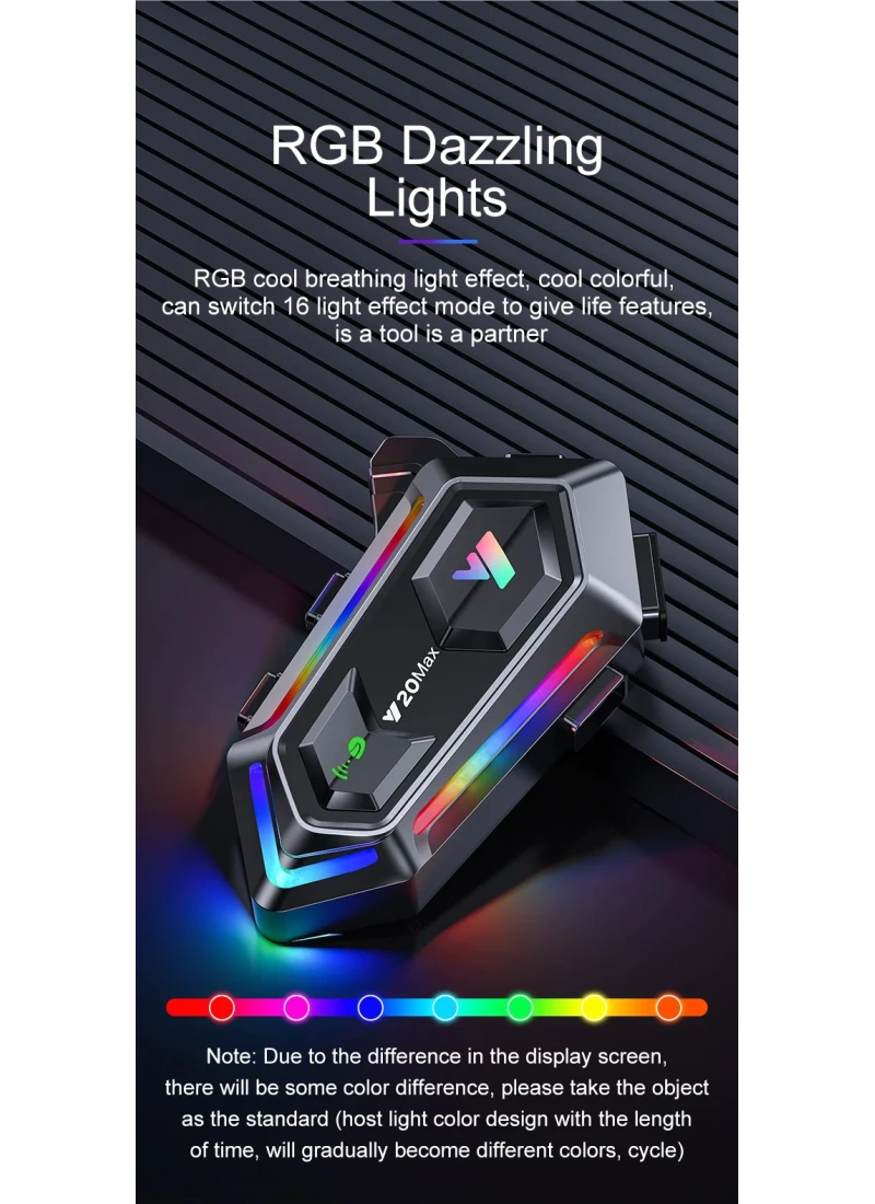 Y20 MAX BT 5.3 Intercom RGB IPX6 Su Geçirmez, RGB Işıklı Motosiklet Kask Kulaklığı