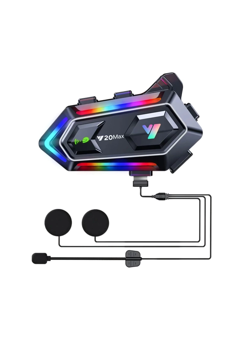 Y20 MAX BT 5.3 Intercom RGB IPX6 Su Geçirmez, RGB Işıklı Motosiklet Kask Kulaklığı