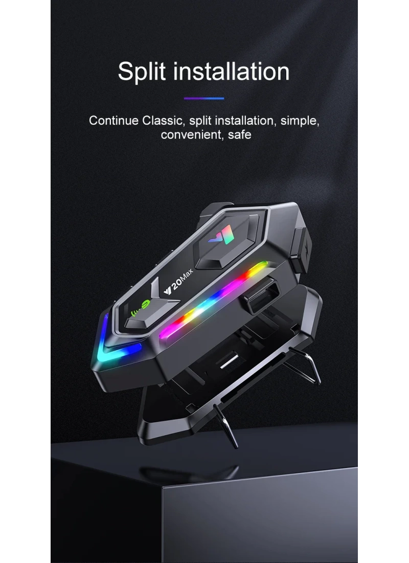 Y20 MAX BT 5.3 Intercom RGB IPX6 Su Geçirmez, RGB Işıklı Motosiklet Kask Kulaklığı