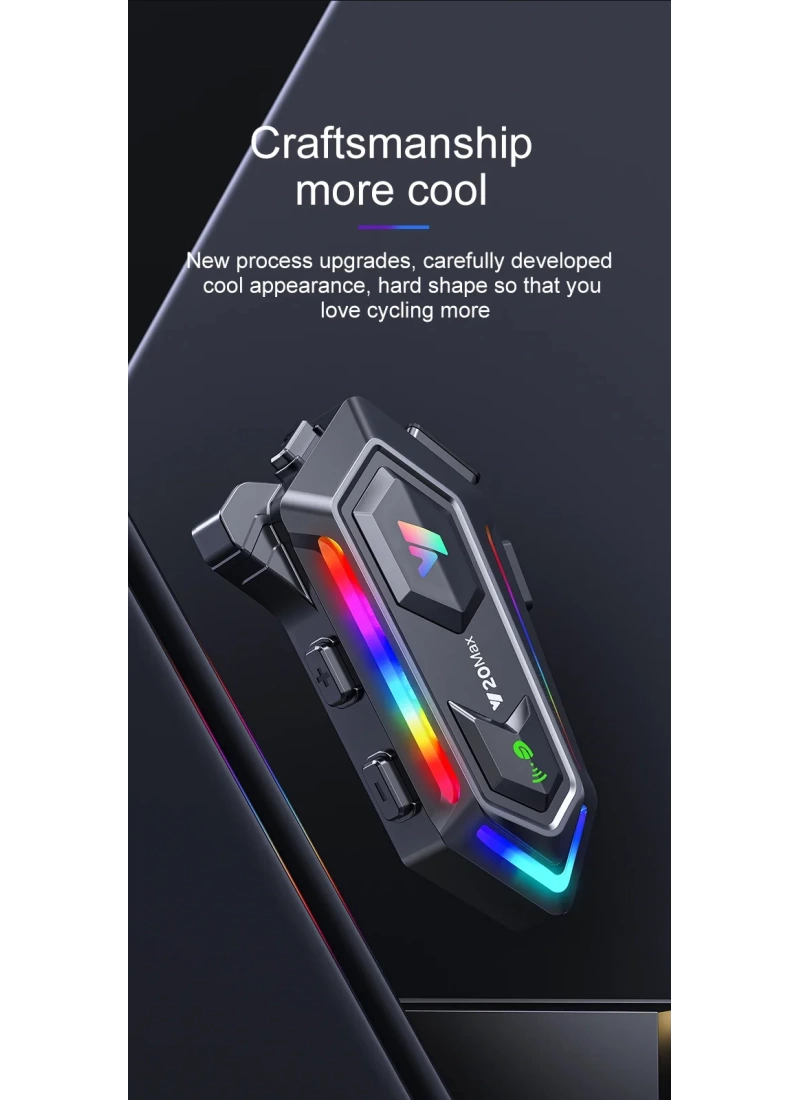 Y20 MAX BT 5.3 Intercom RGB IPX6 Su Geçirmez, RGB Işıklı Motosiklet Kask Kulaklığı