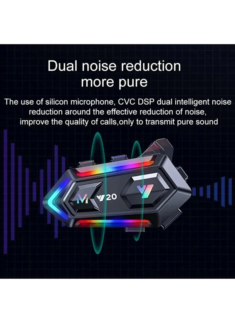 Y20 Motosiklet Kask Kulaklığı RGB Sesli Asistan Su Geçirmez NC Gürültü Engelleme, IPX6, BT 5.3