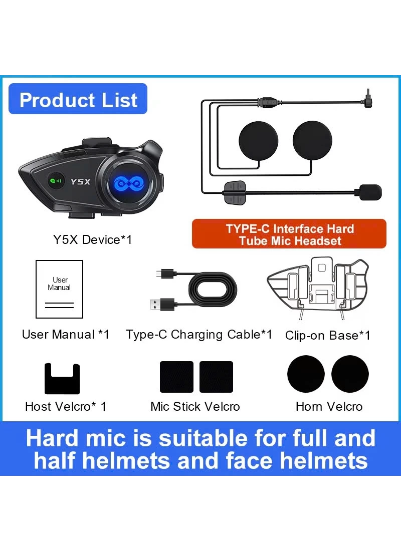 Y5X Motosiklet Kask Bluetooth Kulaklık 4lü Interkom Destekli, IPX6 Su Geçirmez, 1000mAh Batarya
