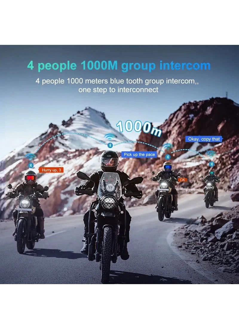 Y5X Motosiklet Kask Bluetooth Kulaklık 4lü Interkom Destekli, IPX6 Su Geçirmez, 1000mAh Batarya