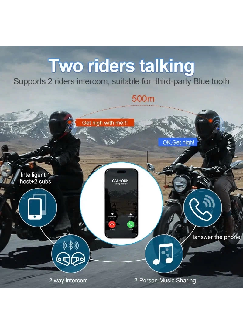 Y5X Motosiklet Kask Bluetooth Kulaklık 4lü Interkom Destekli, IPX6 Su Geçirmez, 1000mAh Batarya
