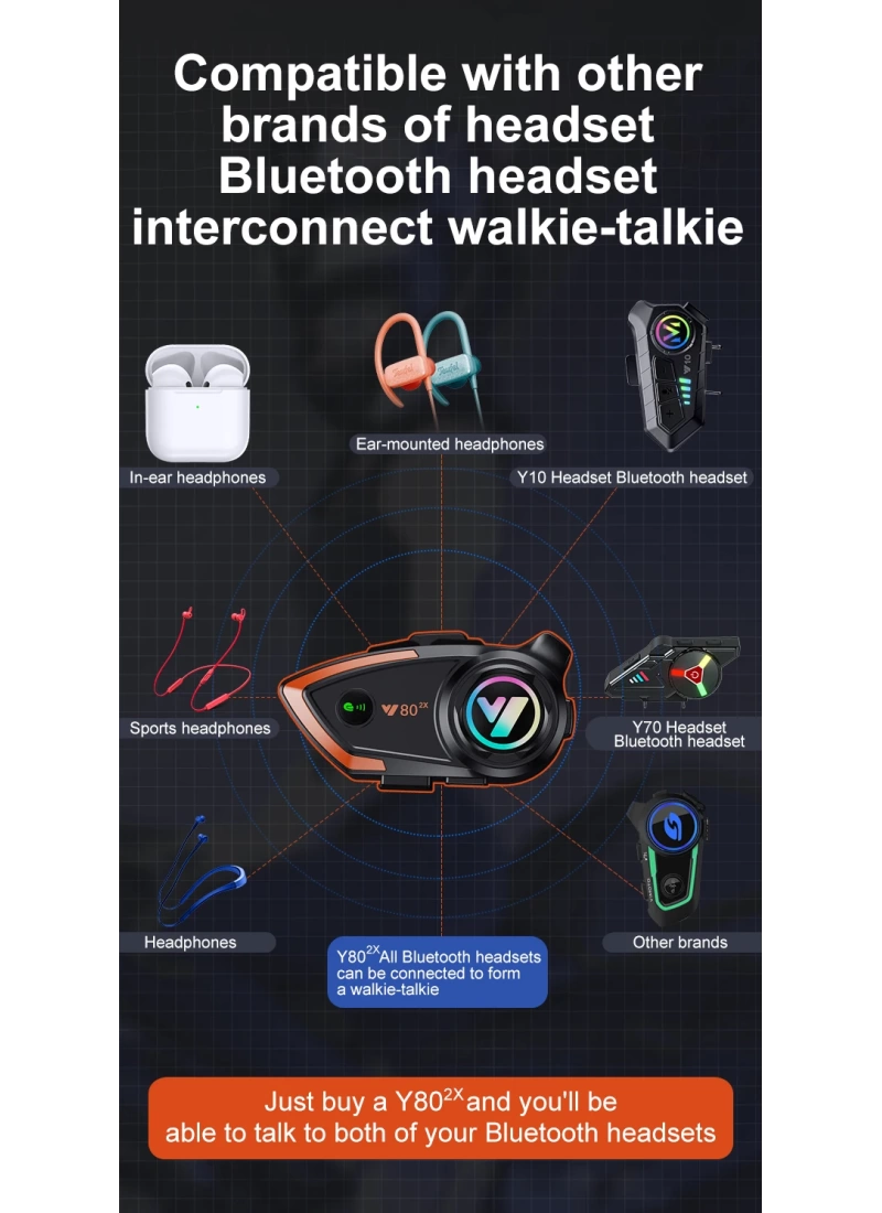 Y80 2X Intercom Motosiklet Kask Kulaklığı 32H 1000mAh 500m Bağlantı, NC Gürültü Engelleme, IP67, BT 5.3 İnterkom