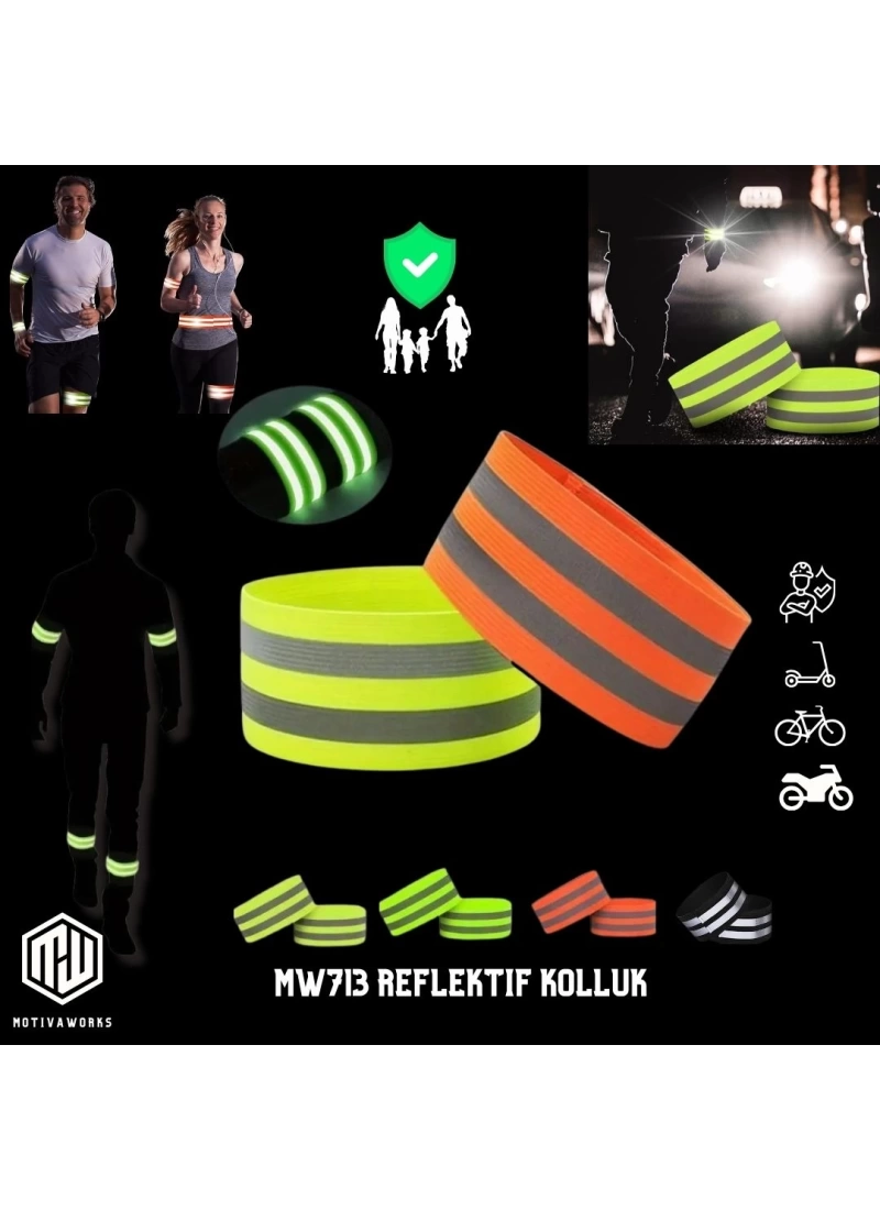 Reflektif Kolluk Bacak ve Bel Turuncu Fosfor Neon Bisiklet, Motosiklet,Scooter Gece İkaz Uyarı Bandı