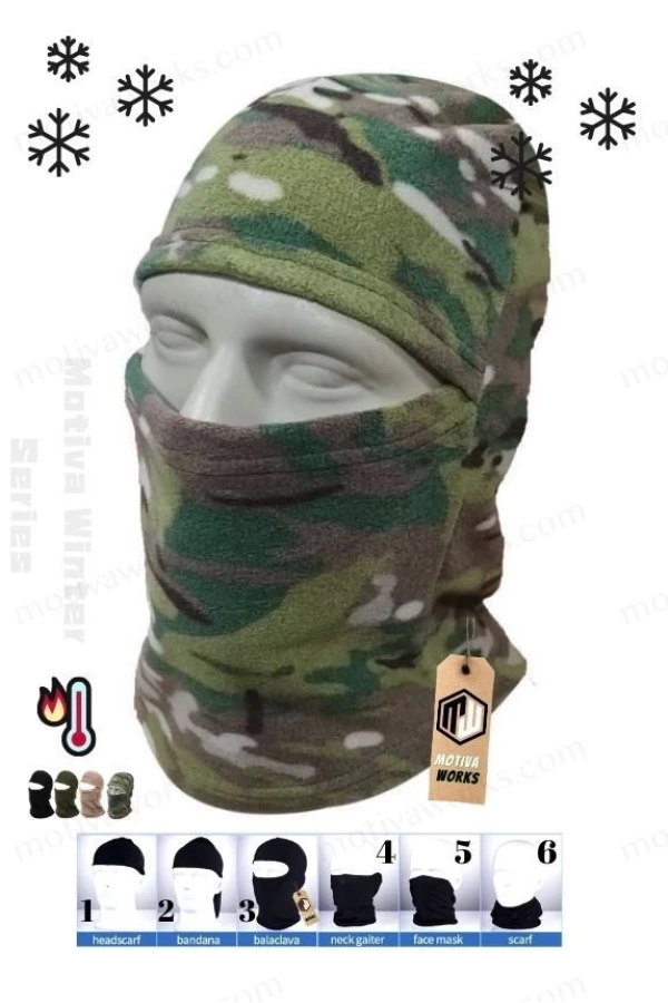 Polar Balaklava Multicam Kamuflaj Maske Şapka 6 sı Bir Arada Kar Maskesi Balaklava