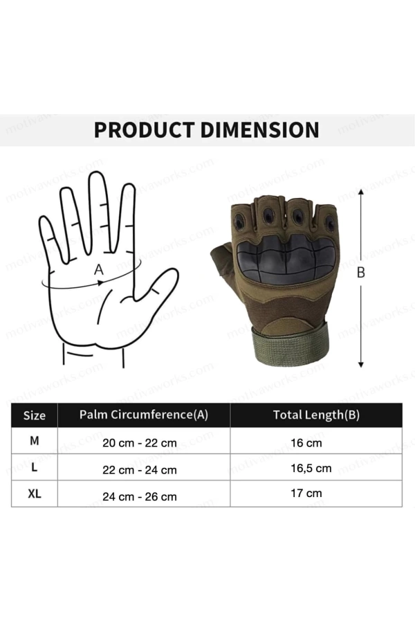 Taktik Combat Haki Yeşil FlexShield 511 Model Motosiklet Operasyon Outdoor Sport Korumalı Yarım Parmaksız Eldiven