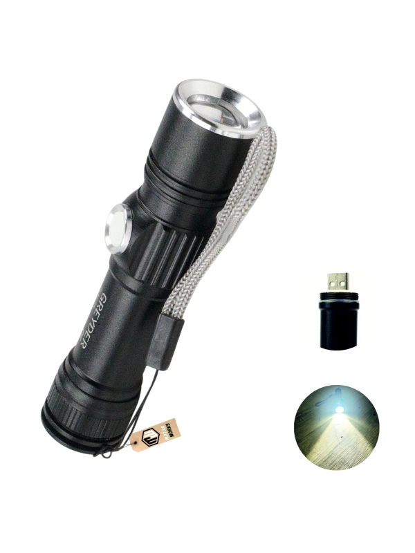 3 Mod Güçlü Led El Feneri Pratik USB Şarjlı Zoomlu Metal Fener