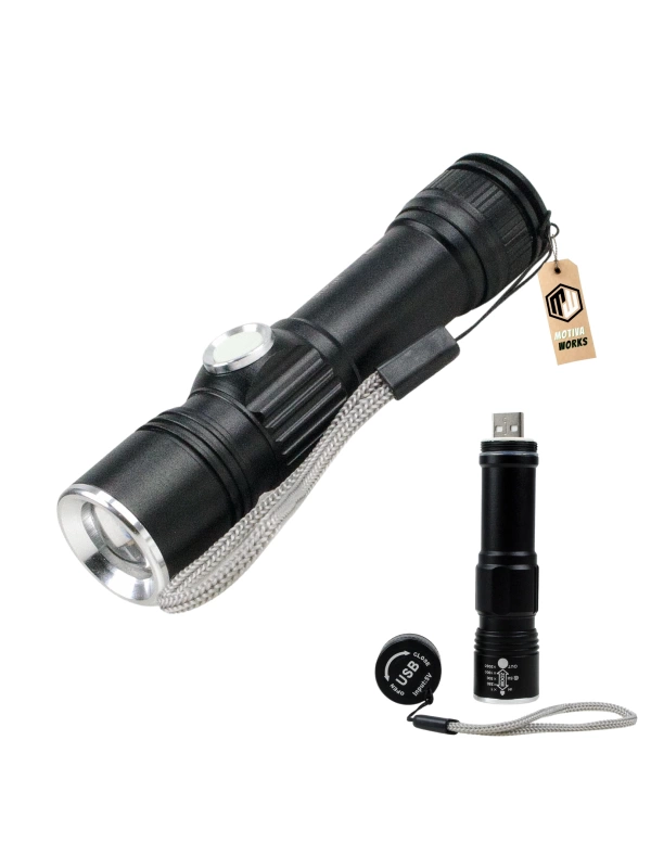 3 Mod Güçlü Led El Feneri Pratik USB Şarjlı Zoomlu Metal Fener