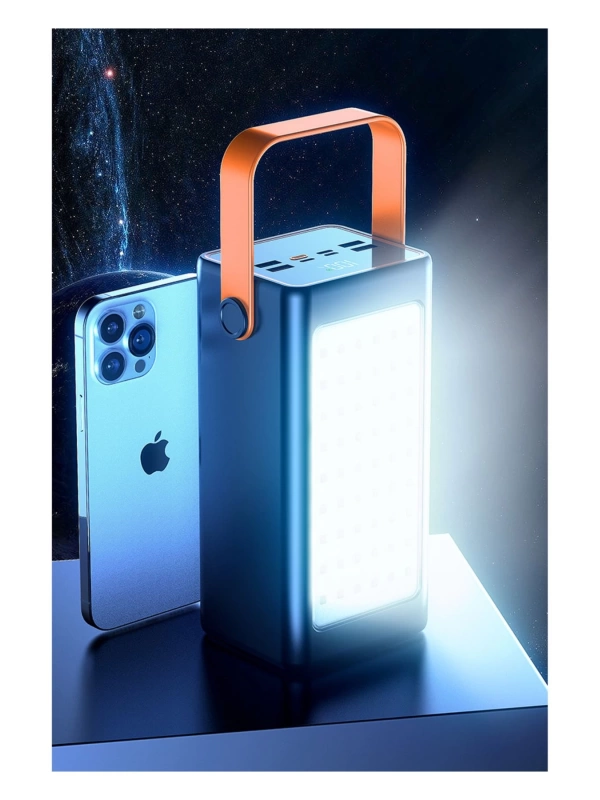 70.000 mAh Hızlı Şarj Kamp Işıklı 4x USB 1x Type-C 1x Micro 1x Lightning Çıkışlı Led Panel Powerbank