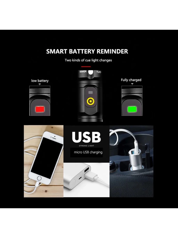 7 Fonksiyonlu Güçlü Led El Feneri Powerbank USB Şarj Zoomlu Acil Durum Afet Çanta Feneri